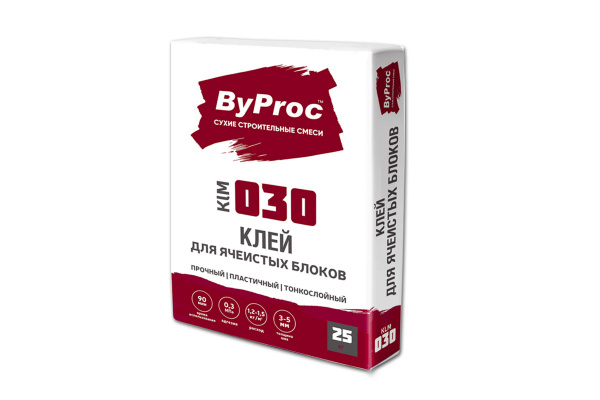 АКЦИЯ Кладочная смесь 030-KLM ByProc (клей цементный для пенобетона) 25кг  48