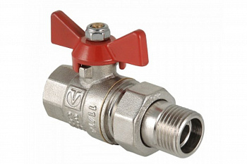 Кран шаровый (15) 1/2" ВН/НР со сгоном, бабочка, никель /Valtec VT.227.N.04 (1) 
