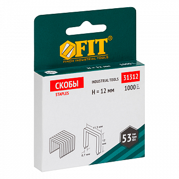 Скобы для степлера 11,3х12мм, Тип 53, закаленные, уп=1000шт. ПРОФИ /FIT 31312 (20)