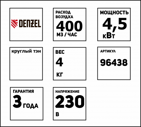 ЦБ-00058008-КД498-Схема-Тепловая пушка 4,5кВт, 220В, 400 м.кубчас, 3 режима, SFH - 5000 Denzel 96438