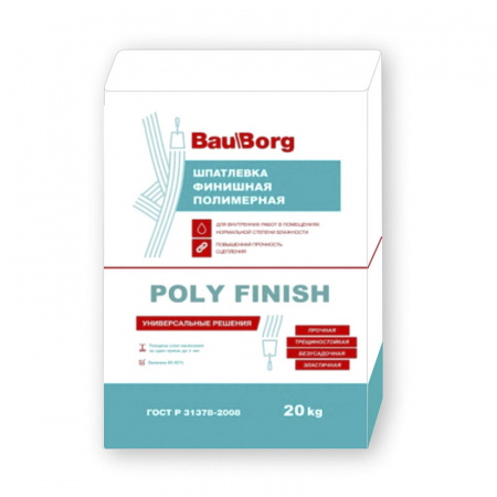 Шпатлевка полимер. Poly Finish финишная, белая, толщина слоя 0-1мм, 20кг  BAUBORG (56)