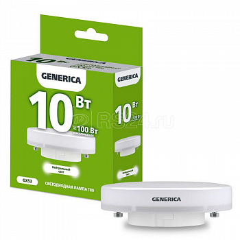 Лампа светодиодная GX53 (таблетка) 10Вт Т80 4000К 230В GENERICA (гарантия 1 год) /IEK LL-Т80-10-230-40-GX53-G (10/1)