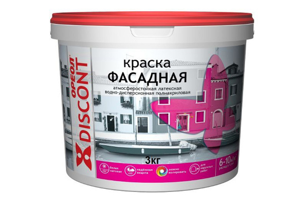 Краска водно-дисперсионная фасадная  3кг  ОРЕОЛ-Дисконт  4